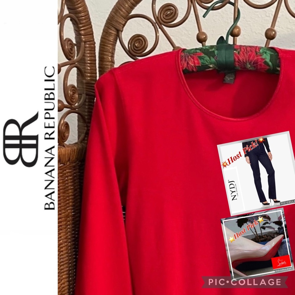 Red Crew Neck Long Sleeve Tee, Banana Republic, L
